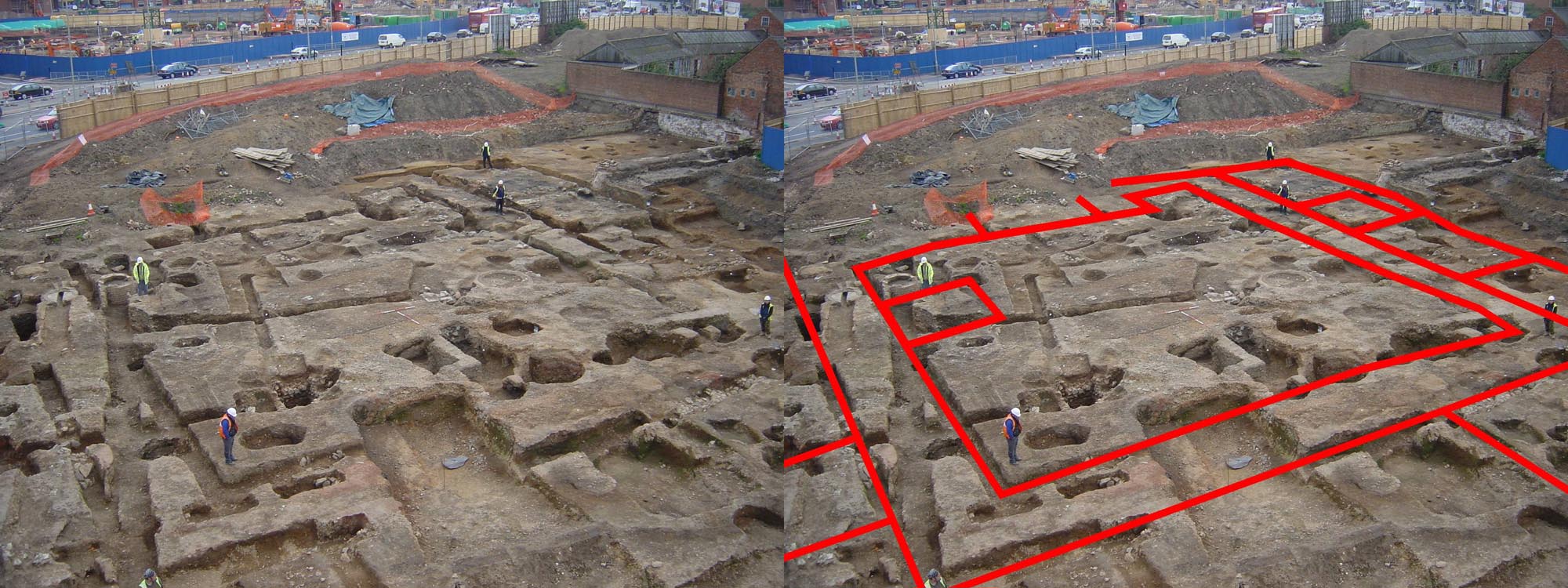 Excavation of the Vine Street courtyard house, now beneath the John Lewis car park, revealed the outline of a large Roman townhouse - University of Leicester Archaeological Services