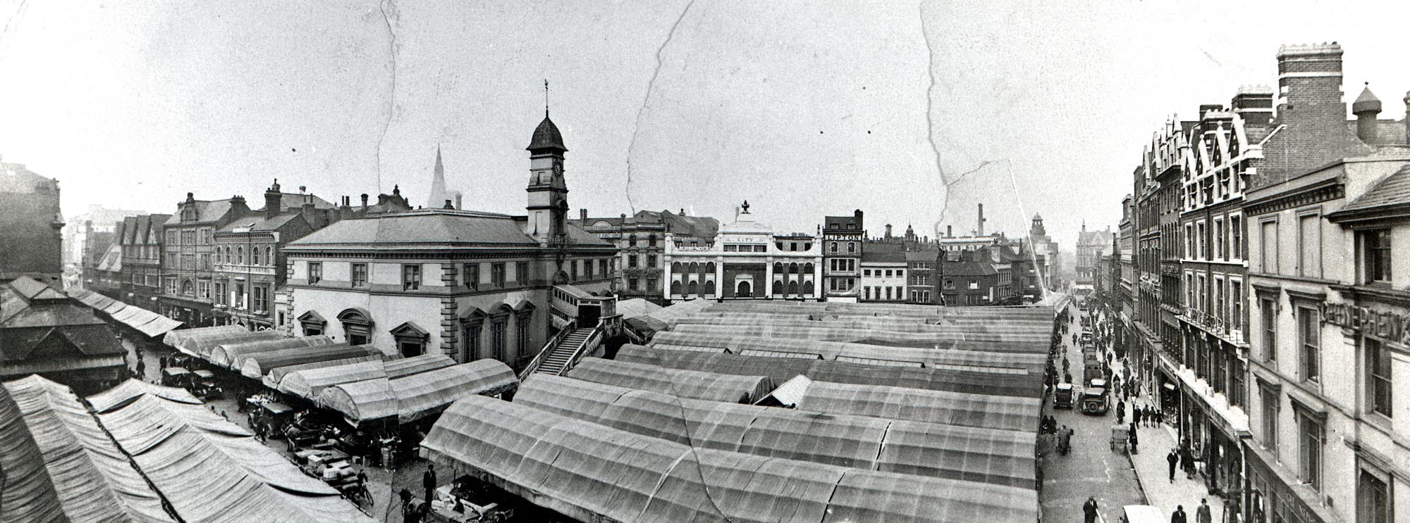 A look down across Leicester Market, circa 1930s -