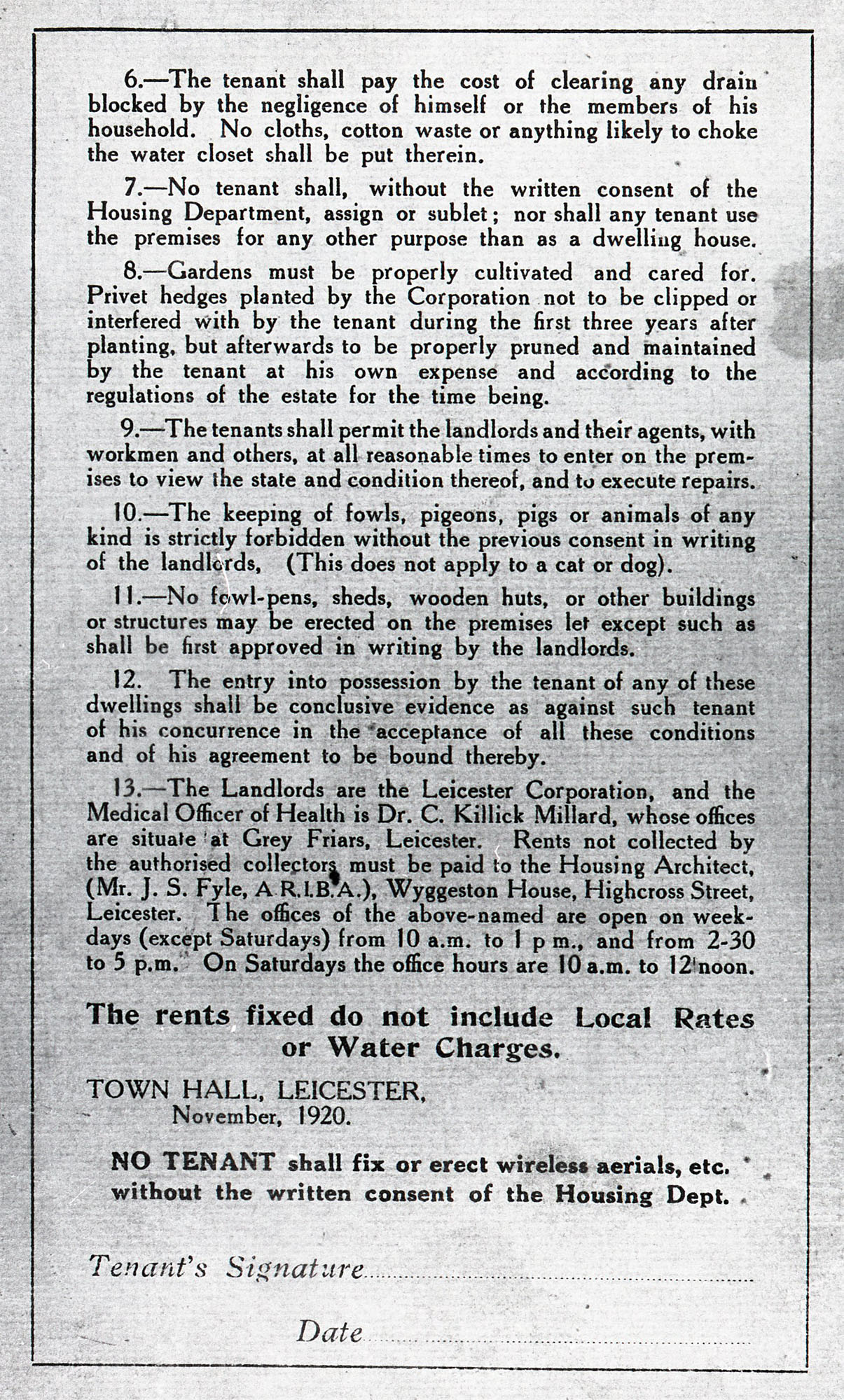 Council tenancy rent card from November 1920 -