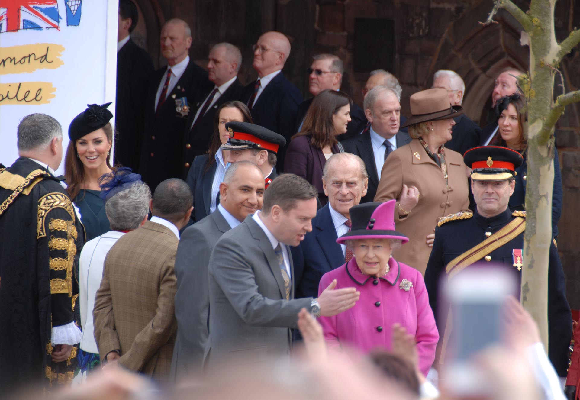 The Queen passing under the archway of The Magazine, Leicester, 2012 -
